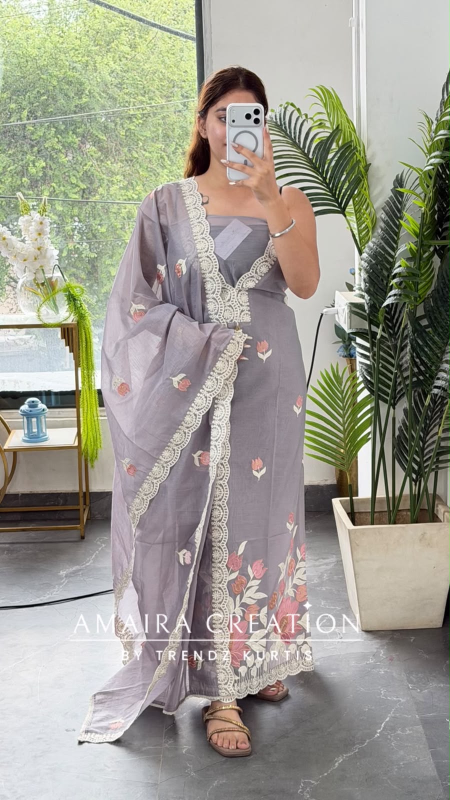 Premium Muslin Pigeon Colour Beautiful Embroidered Unstitch Suit