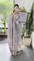 Premium Muslin Pigeon Colour Beautiful Embroidered Unstitch Suit