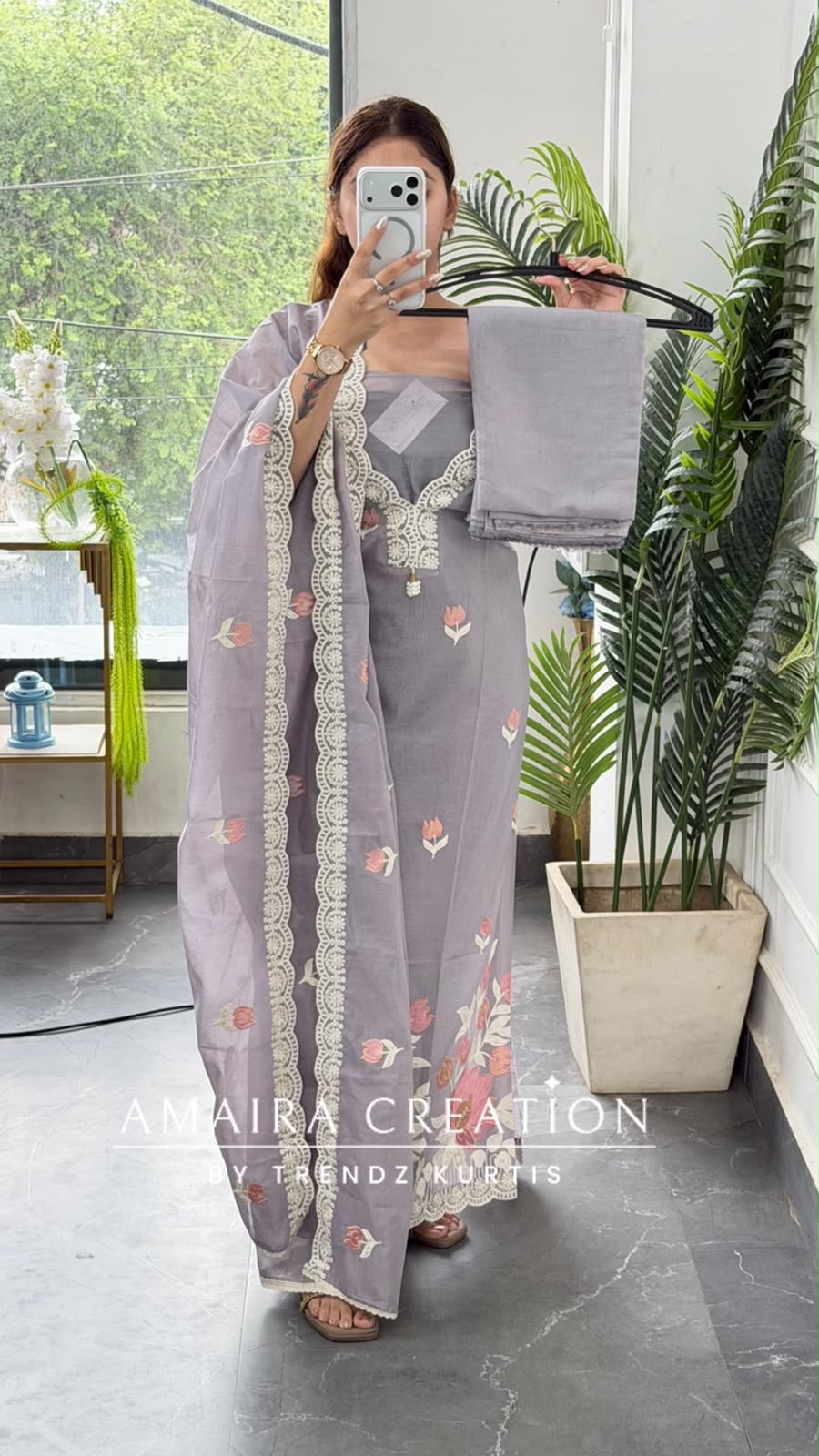 Premium Muslin Pigeon Colour Beautiful Embroidered Unstitch Suit