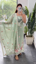 Premium Muslin Sage Green Colour Beautiful Embroidered Unstitch Suit