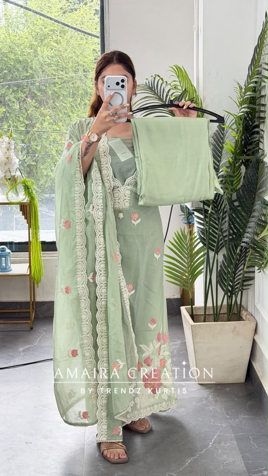 Premium Muslin Sage Green Colour Beautiful Embroidered Unstitch Suit