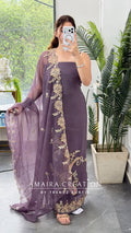Premium Organza Purple Colour Unstitch Suit With Beautiful Hand Work