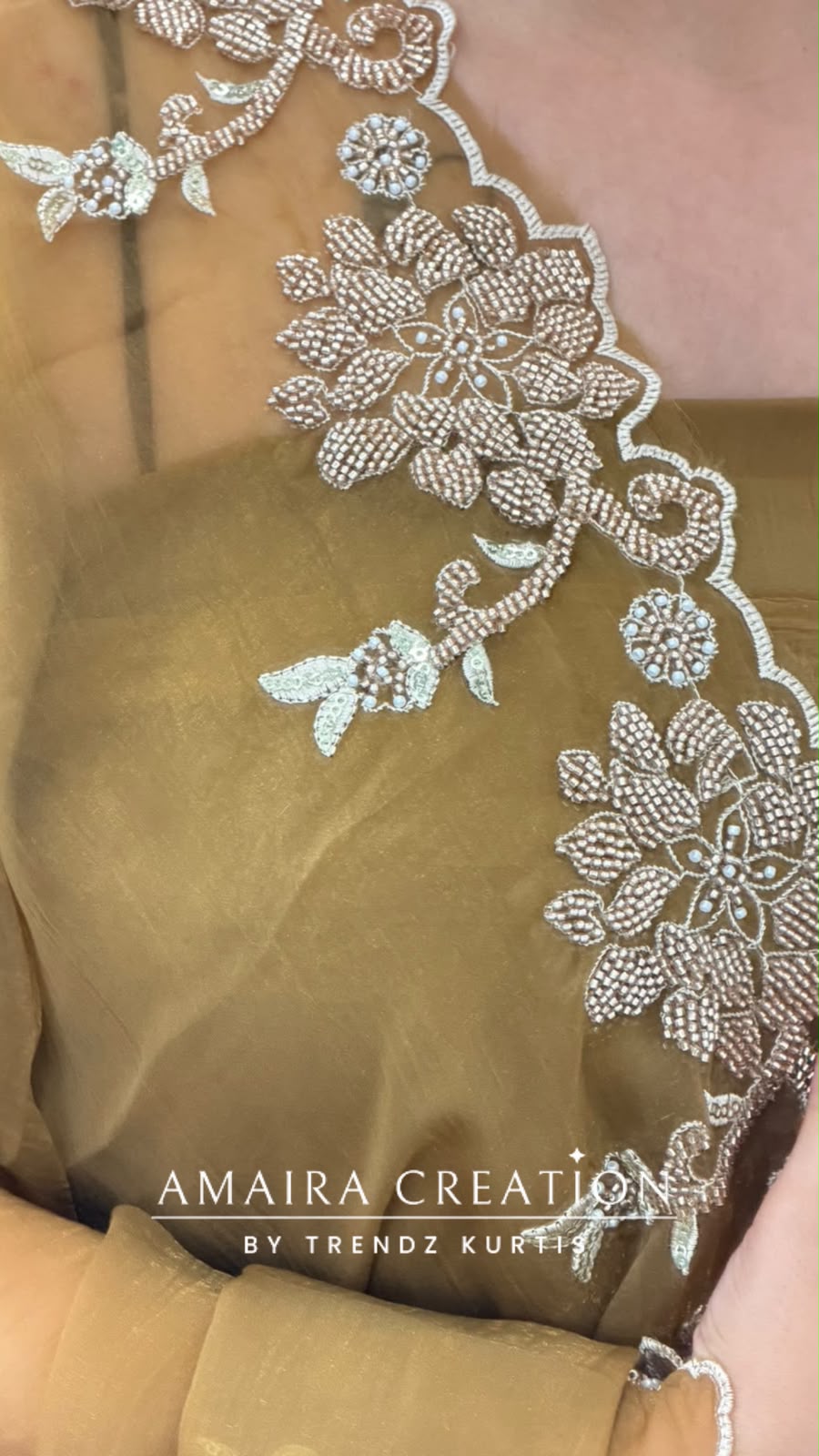 Premium Organza Golden Colour Unstitch Suit With Beautiful Hand Work