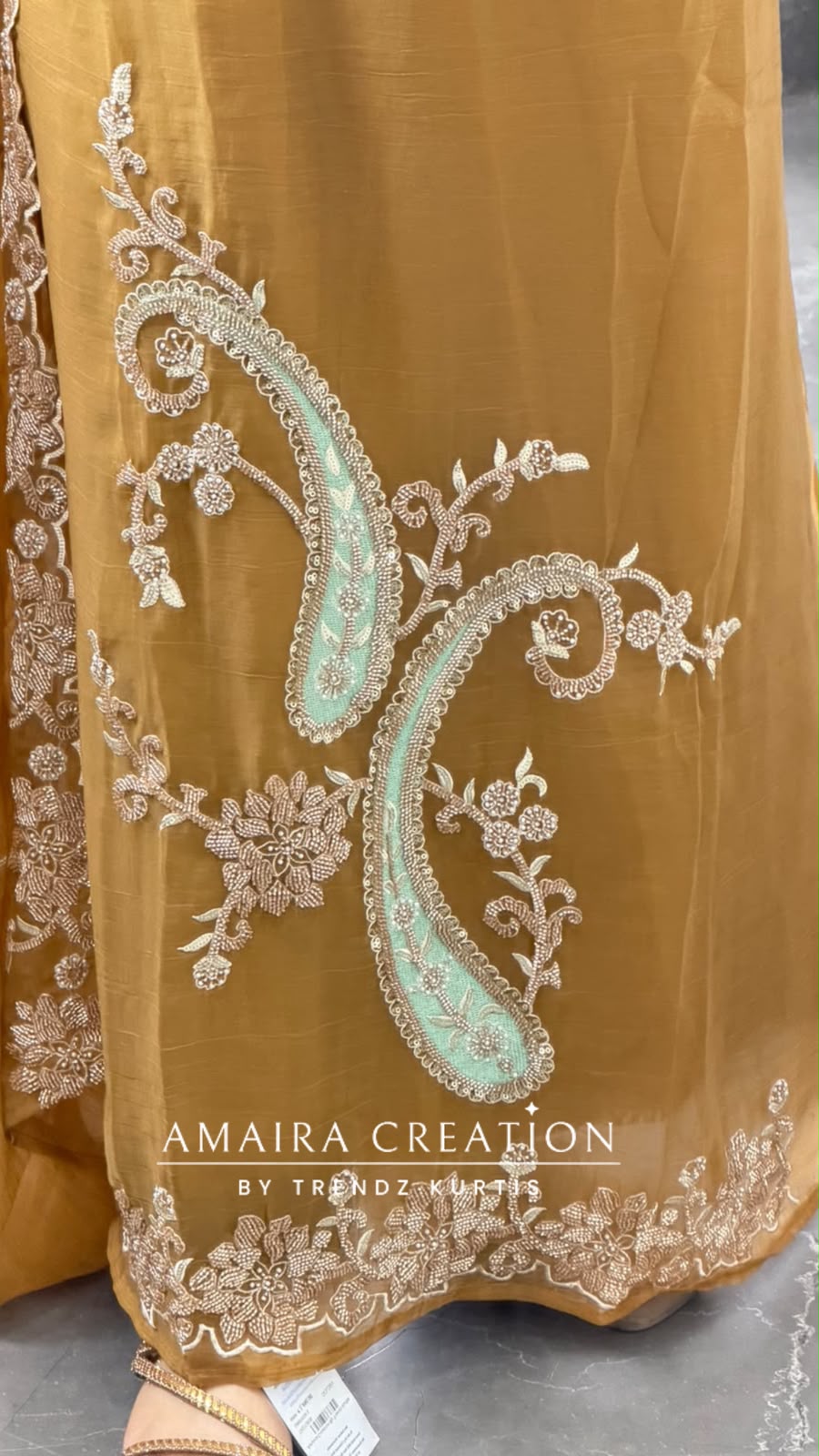 Premium Organza Golden Colour Unstitch Suit With Beautiful Hand Work
