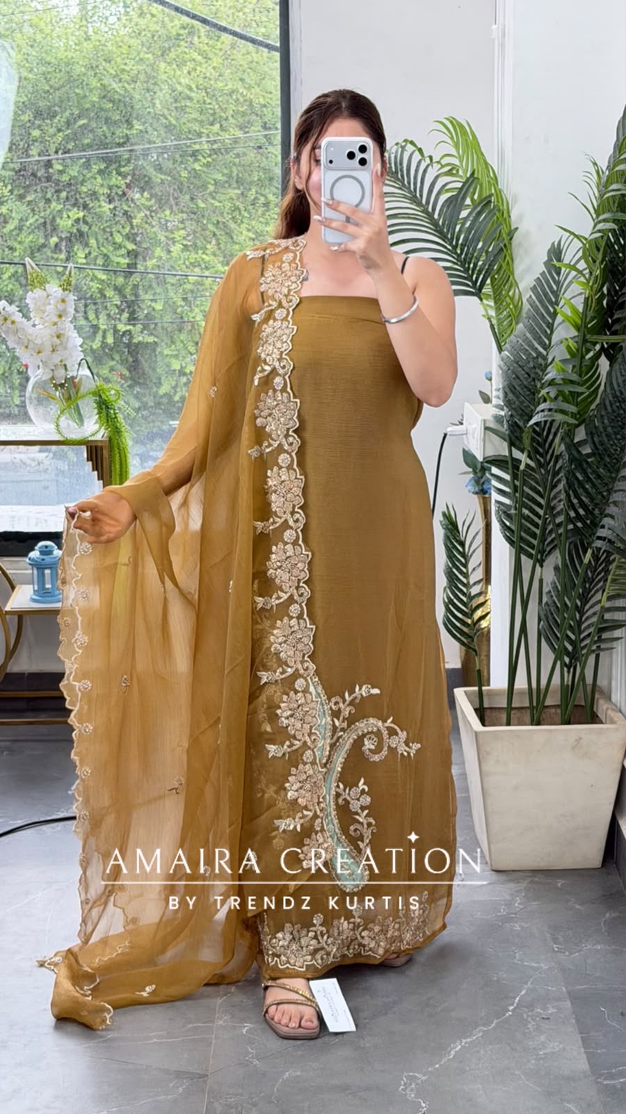 Premium Organza Golden Colour Unstitch Suit With Beautiful Hand Work