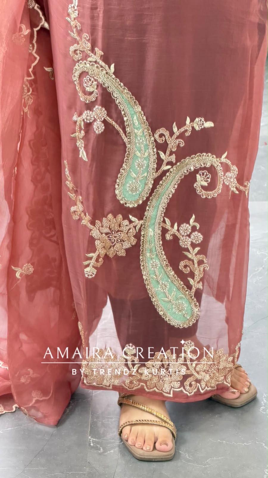 Premium Organza Dark Peach Colour Unstitch Suit With Beautiful Hand Work