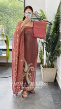 Premium Organza Dark Peach Colour Unstitch Suit With Beautiful Hand Work