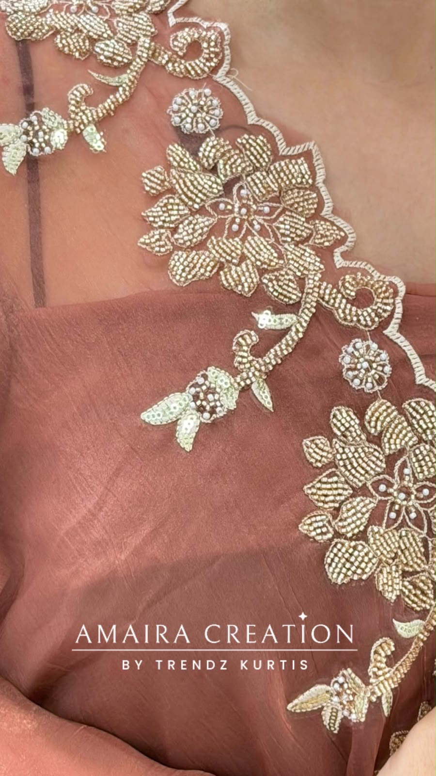 Premium Organza Dark Peach Colour Unstitch Suit With Beautiful Hand Work