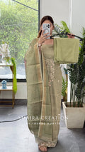 Premium Shimmer Silk Pista Colour Unstitch Suit With Printed Dupatta