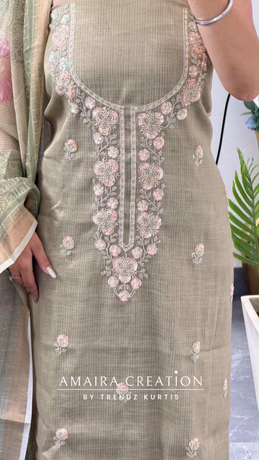 Premium Shimmer Silk Pista Colour Unstitch Suit With Printed Dupatta