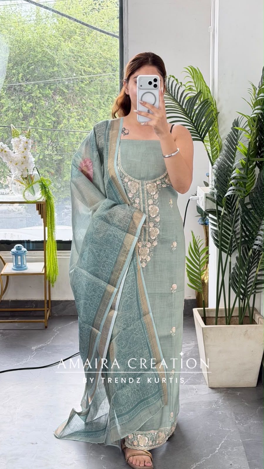 Premium Shimmer Silk Sea Green Colour Unstitch Suit With Printed Dupatta