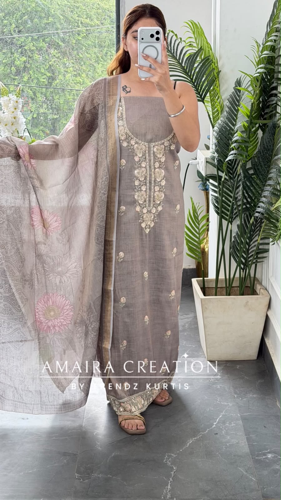 Premium Shimmer Silk Grey Colour Unstitch Suit With Printed Dupatta