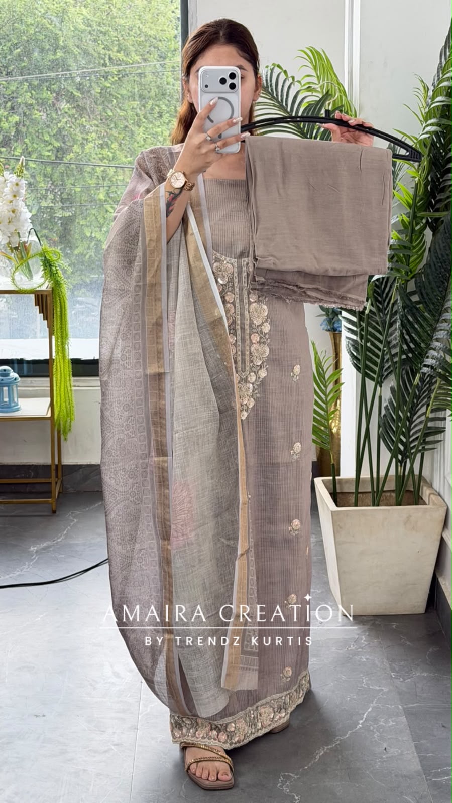 Premium Shimmer Silk Grey Colour Unstitch Suit With Printed Dupatta