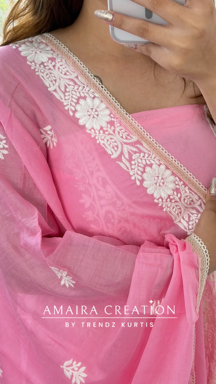 Premium Cotton Pink Colour Thread Embroidery Detailing Unstitch Suit