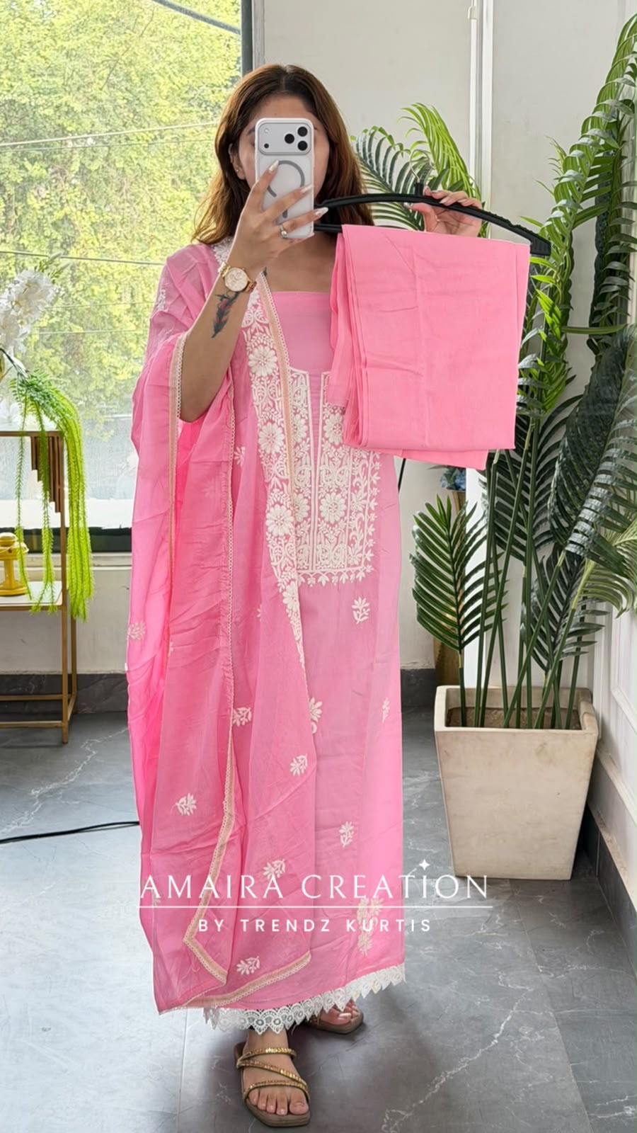 Premium Cotton Pink Colour Thread Embroidery Detailing Unstitch Suit