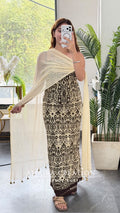 Premium Cotton Cream Brown Colour Unstitch Suit With Chiffon Dupatta