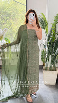 Premium Muslin Green Colour Unstitch Suit With Chiffon Dupatta
