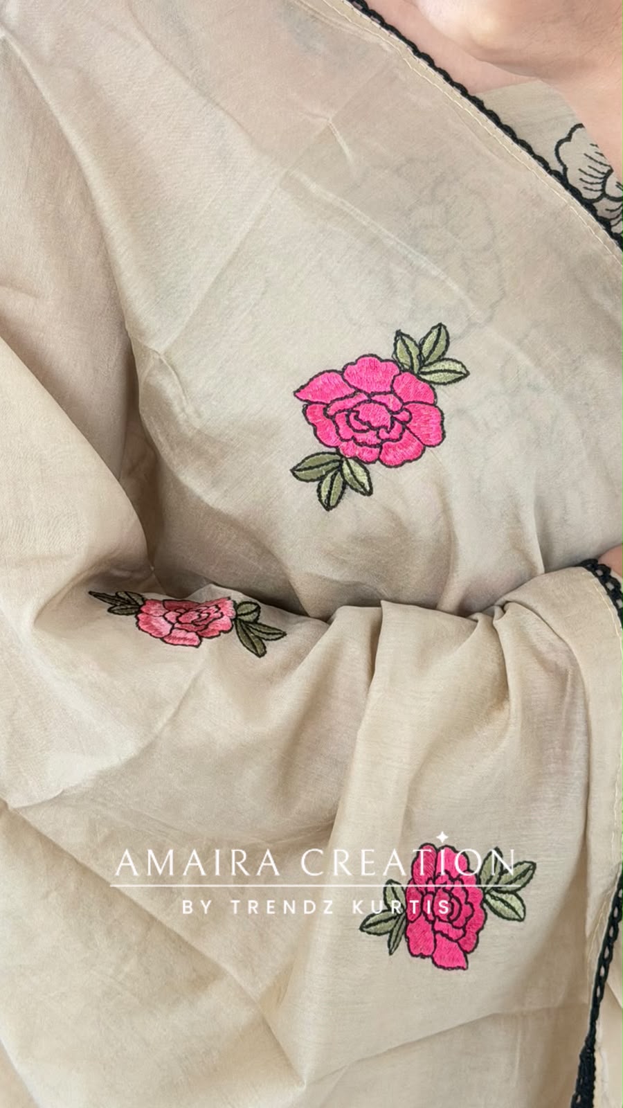 Premium Muslin Beige Colour Beautiful Thread Embroidery Detailing Unstitch Suit