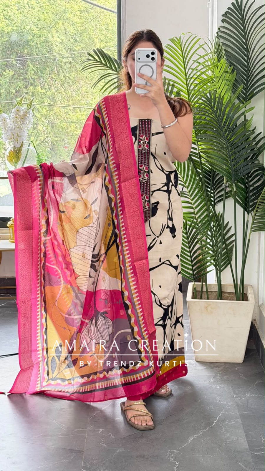 Premium Glaze Cotton Multi Beige Colour Unstitch Suit