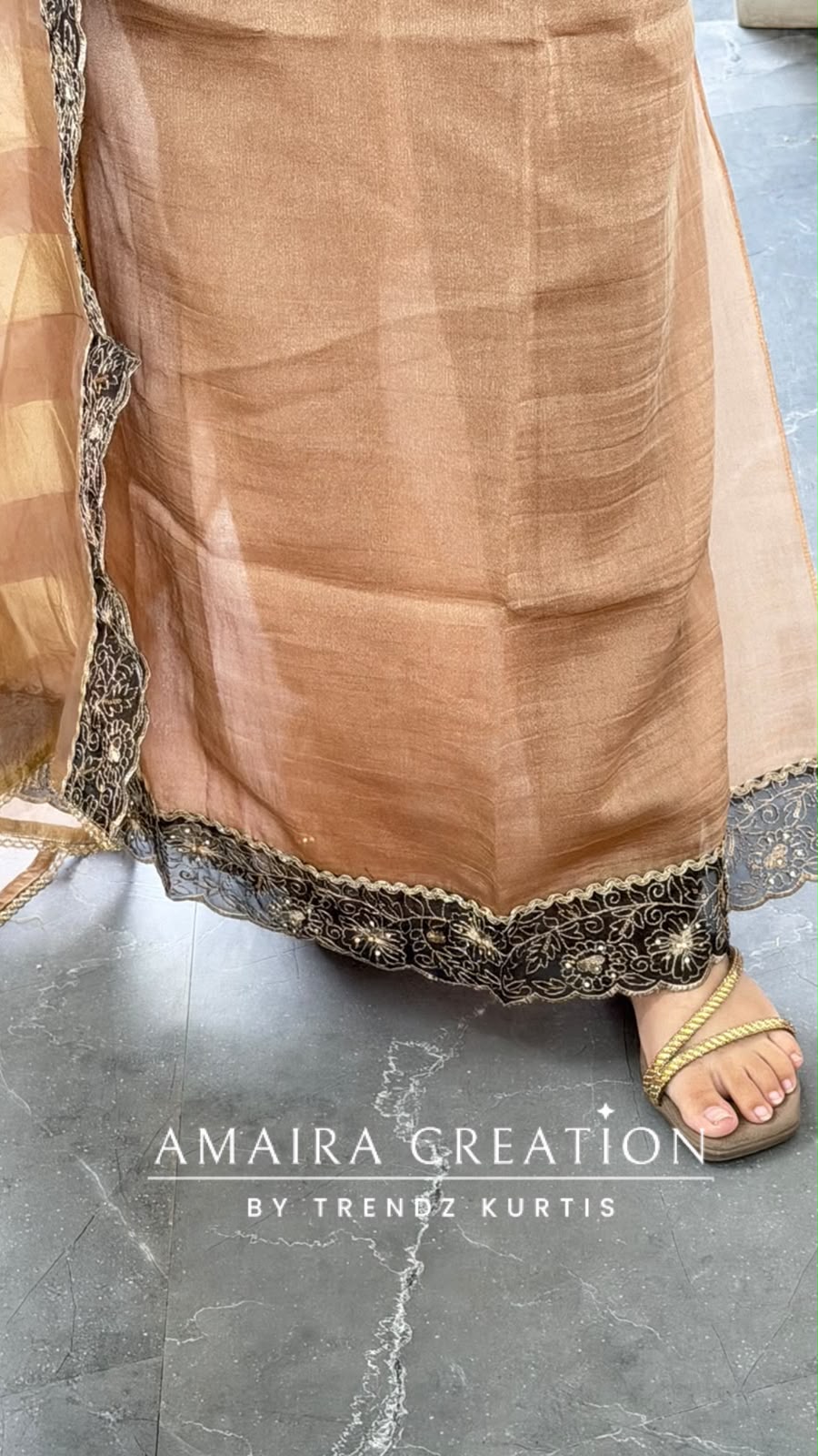 Premium Tissue Fabric Golden Colour Zari Patch Work Pattern Unstitch Suit