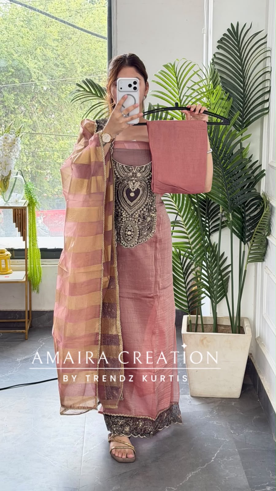 Premium Tissue Fabric Onion Colour Zari Patch Work Pattern Unstitch Suit