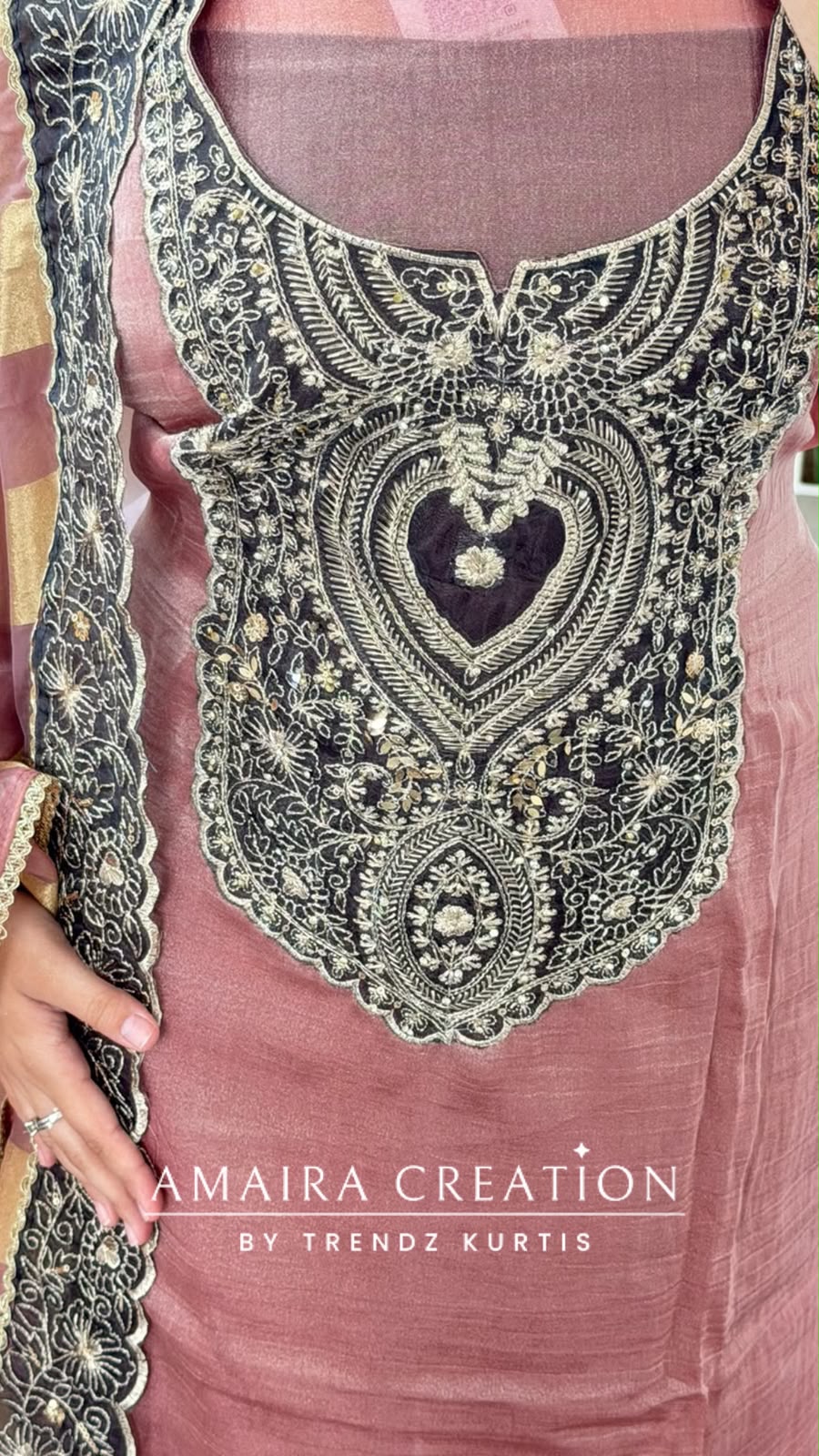 Premium Tissue Fabric Onion Colour Zari Patch Work Pattern Unstitch Suit