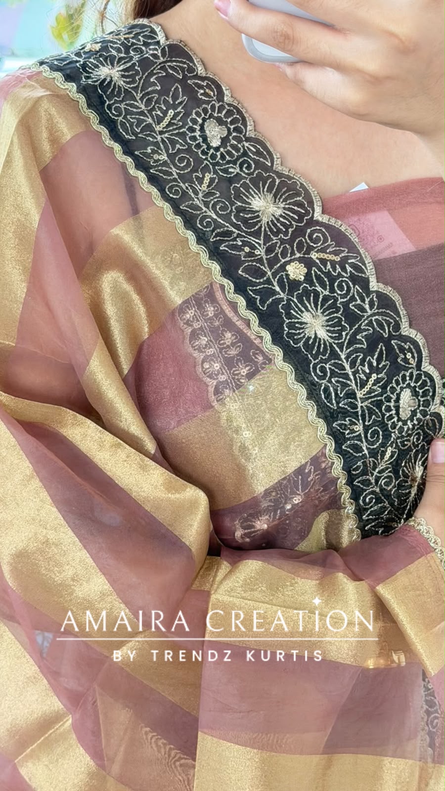 Premium Tissue Fabric Onion Colour Zari Patch Work Pattern Unstitch Suit