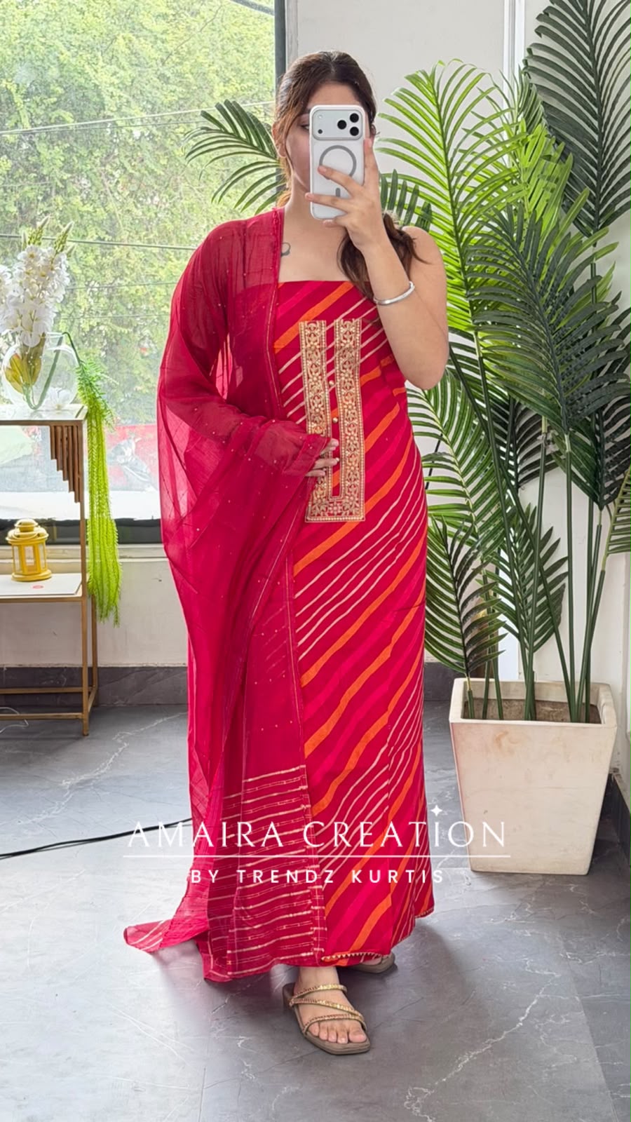 Premium Glaze Cotton Red Colour Unstitch Suit