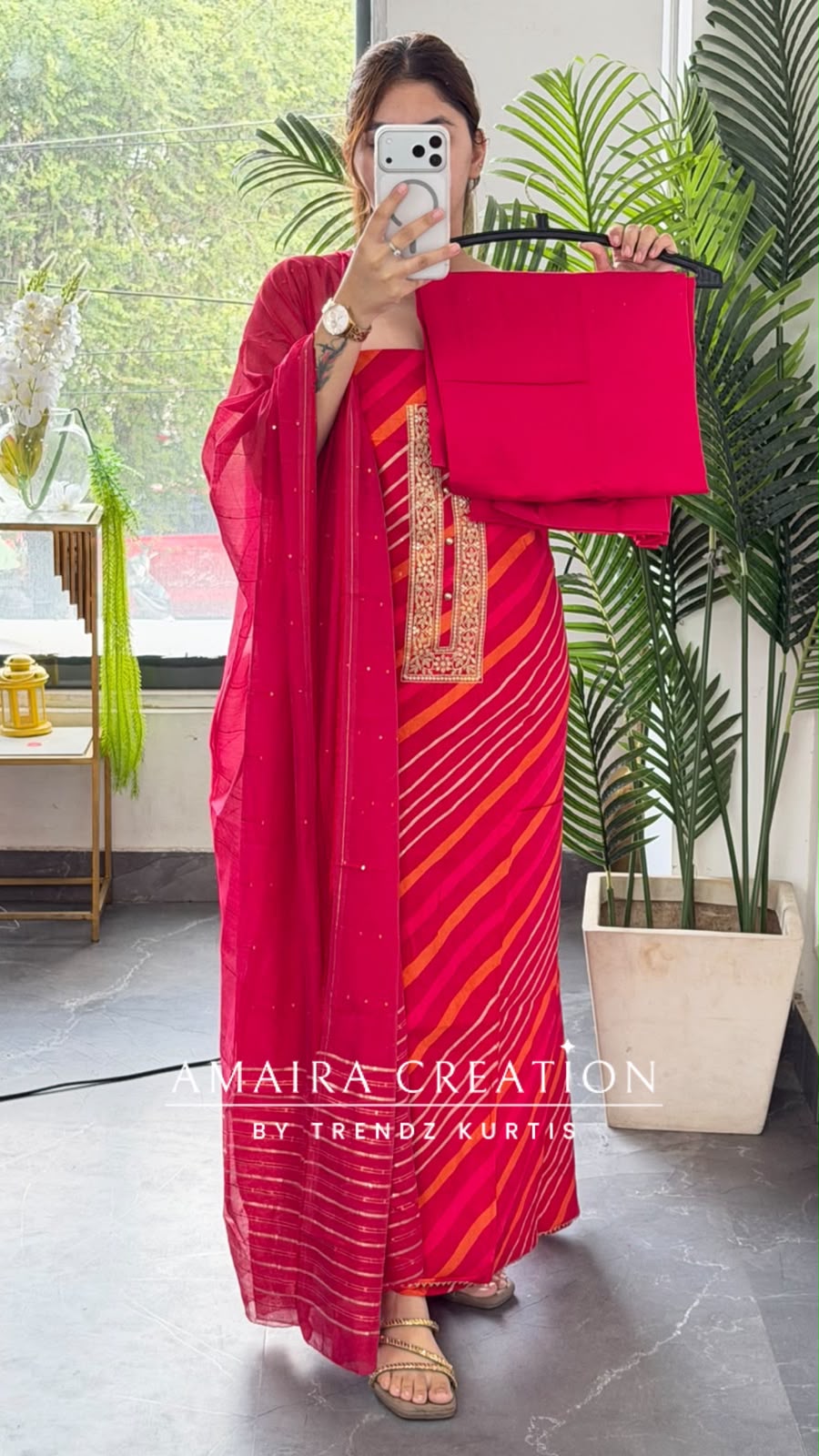 Premium Glaze Cotton Red Colour Unstitch Suit