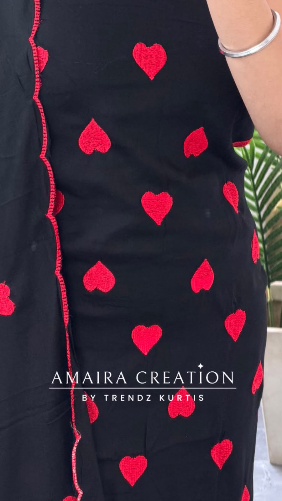 Premium Reyon Black Colour Brautiful Heart Shape Thread Embroidery Unstitch Suit