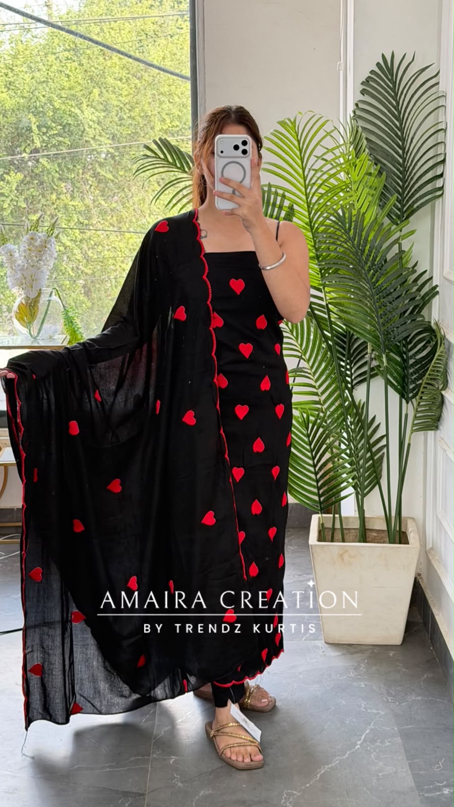 Premium Reyon Black Colour Brautiful Heart Shape Thread Embroidery Unstitch Suit