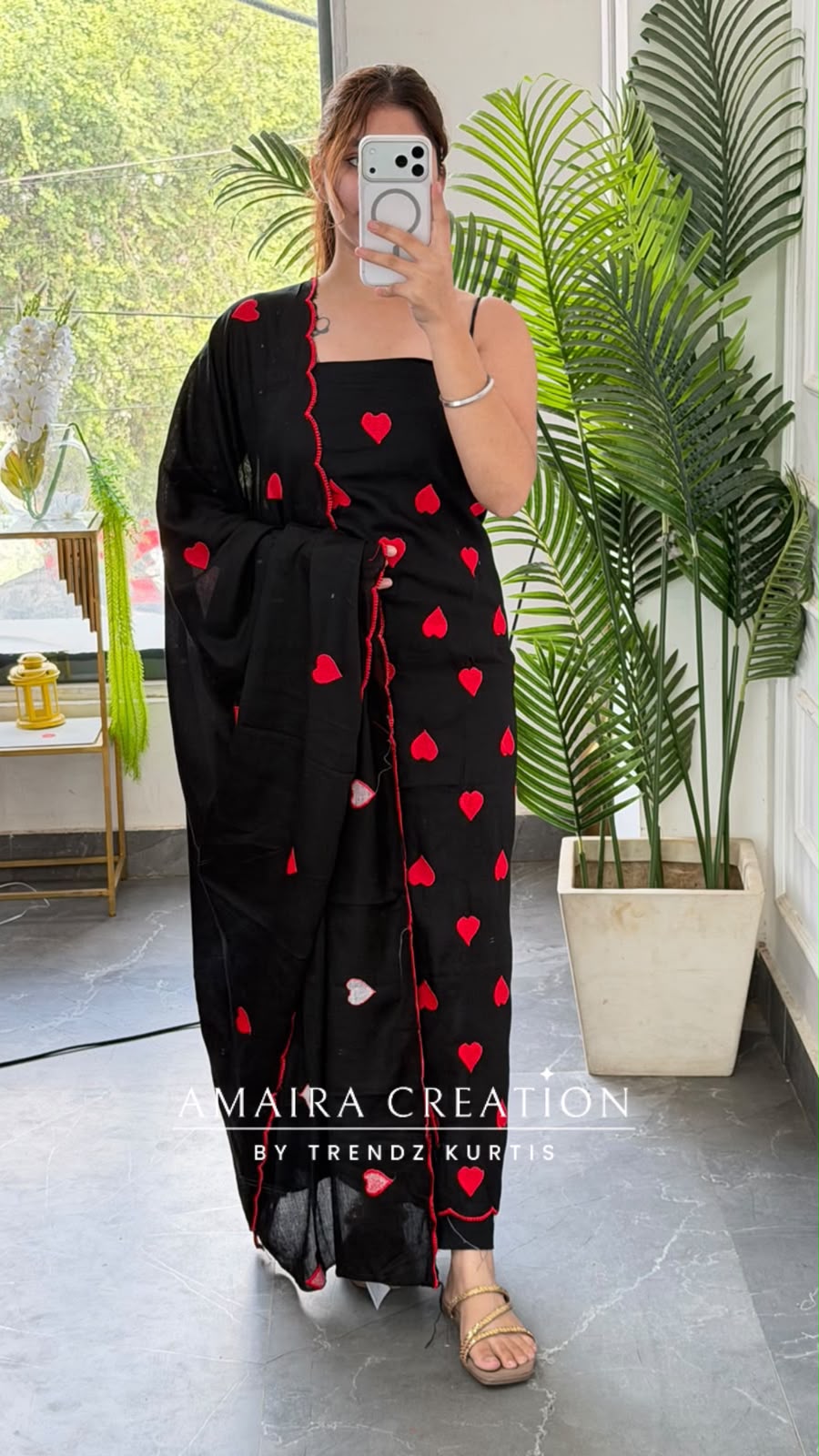 Premium Reyon Black Colour Brautiful Heart Shape Thread Embroidery Unstitch Suit