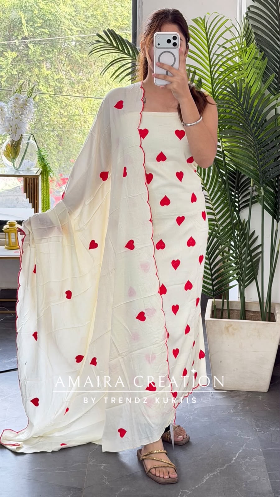 Premium Reyon Cream Colour Brautiful Heart Shape Thread Embroidery Unstitch Suit