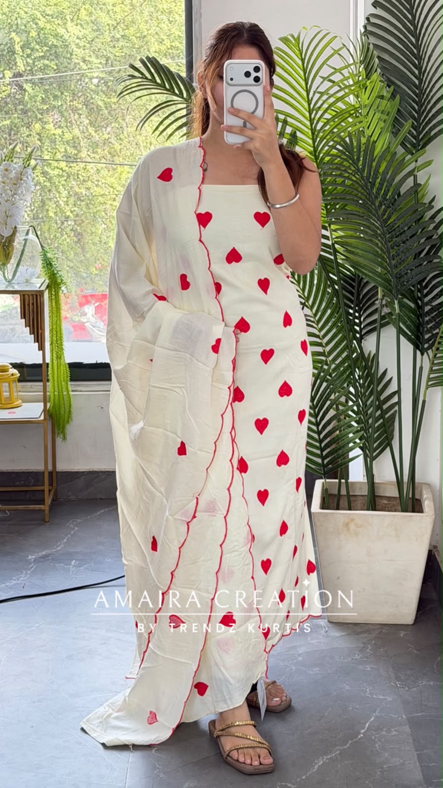 Premium Reyon Cream Colour Brautiful Heart Shape Thread Embroidery Unstitch Suit