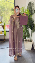 Premium Crush Tissue Mauve Colour Beautiful Work Detailing Unstitch Suit Top