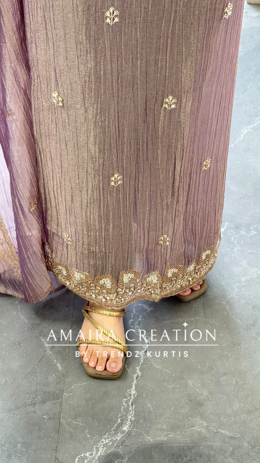 Premium Crush Tissue Mauve Colour Beautiful Work Detailing Unstitch Suit Top
