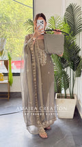Premium Crush Tissue Grey Colour Beautiful Work Detailing Unstitch Suit Top