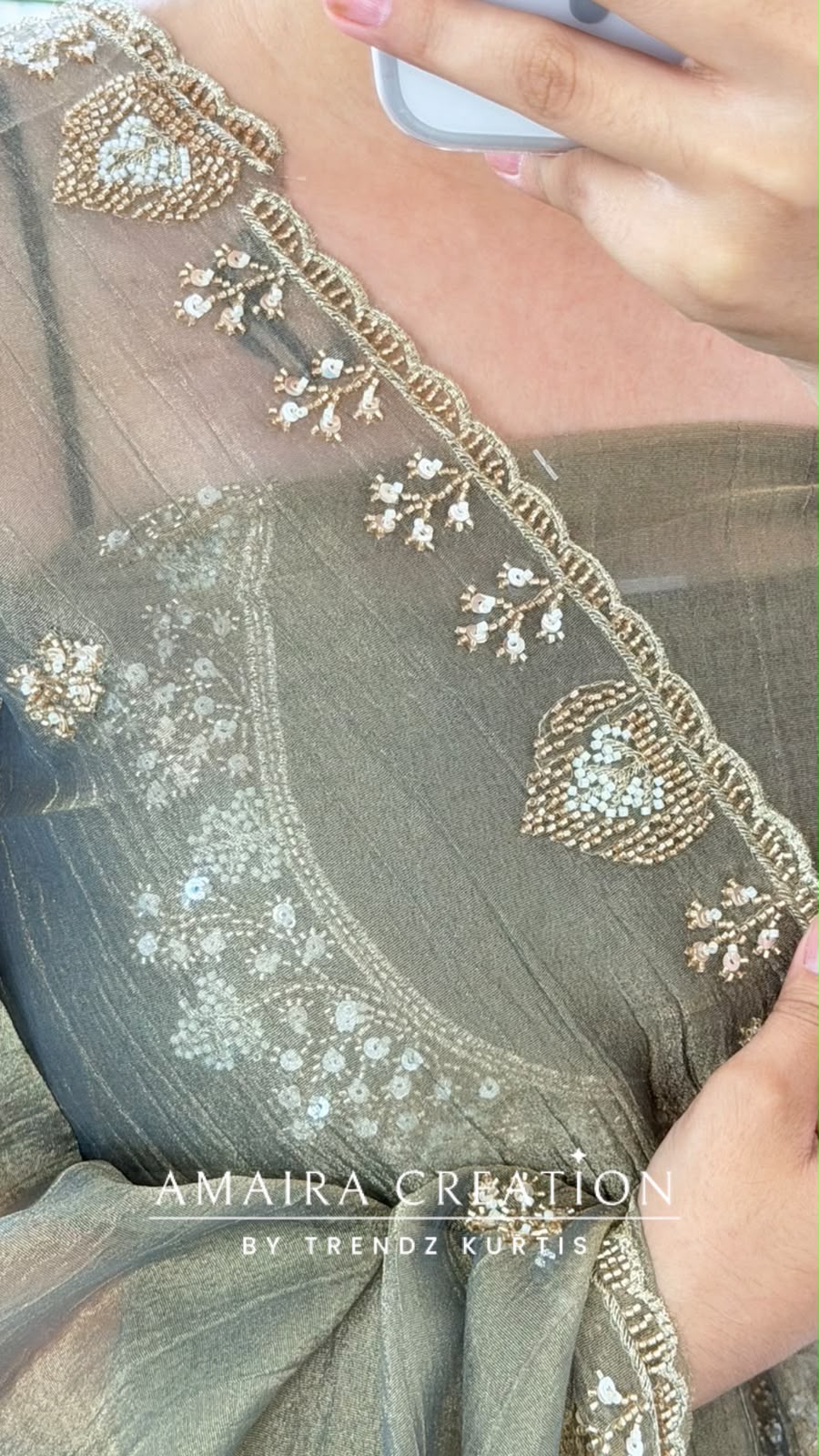 Premium Crush Tissue Grey Colour Beautiful Work Detailing Unstitch Suit Top