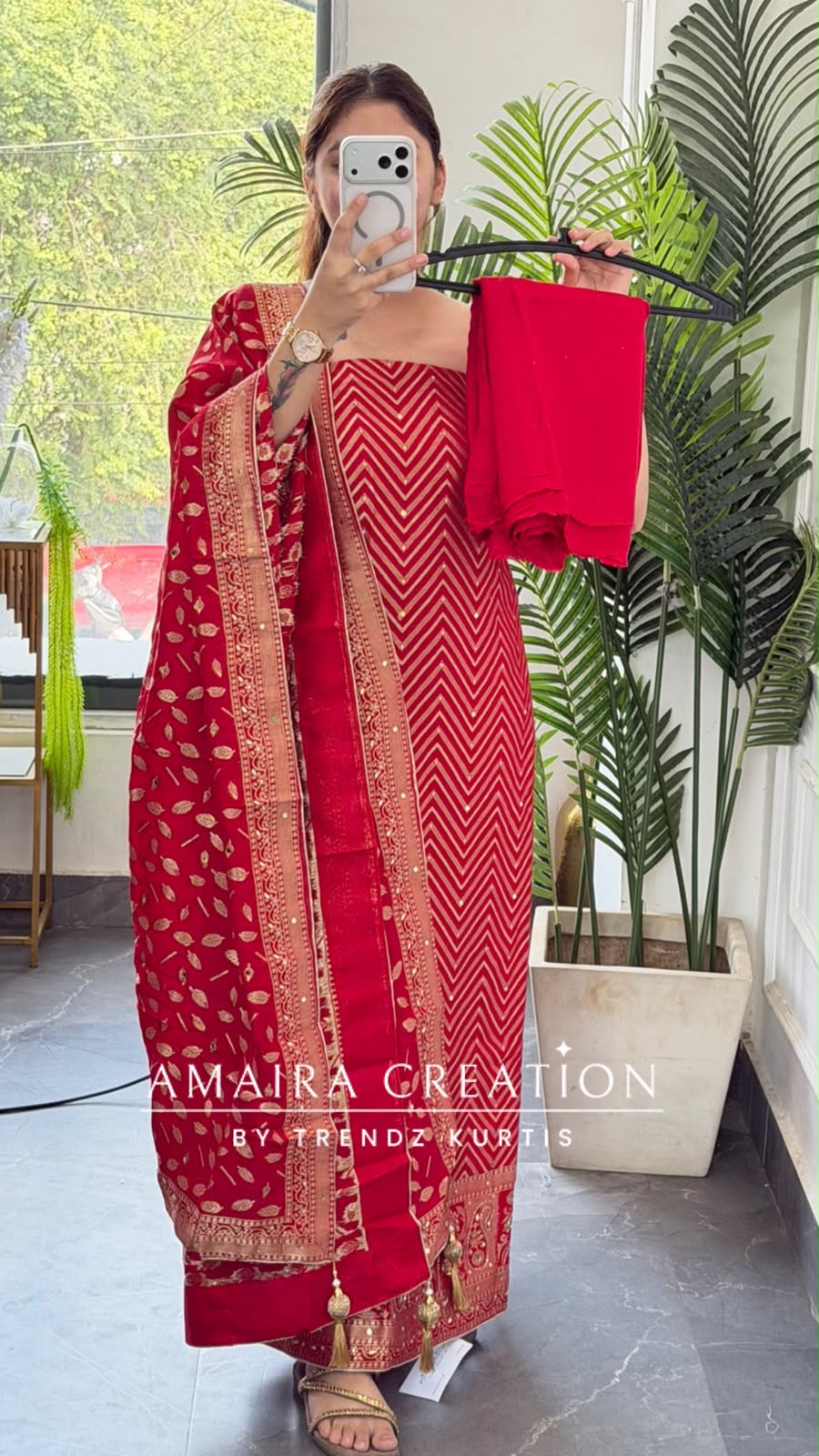 Premium Banarasi Silk Red Colour Unstitch Suit