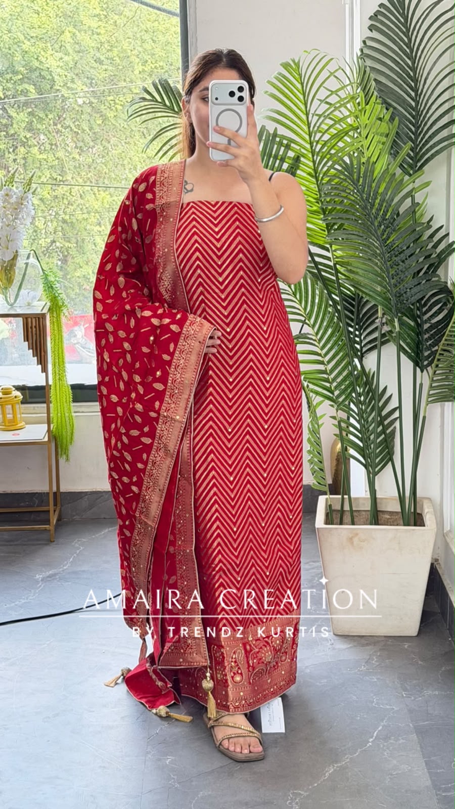 Premium Banarasi Silk Red Colour Unstitch Suit