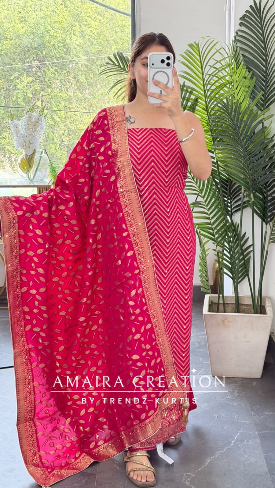 Premium Banarasi Silk Magenta Colour Unstitch Suit