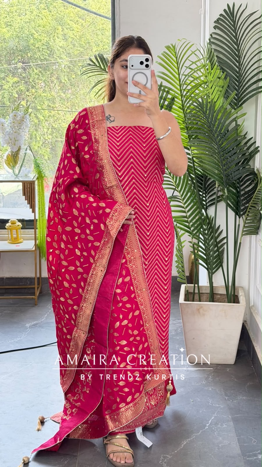 Premium Banarasi Silk Magenta Colour Unstitch Suit