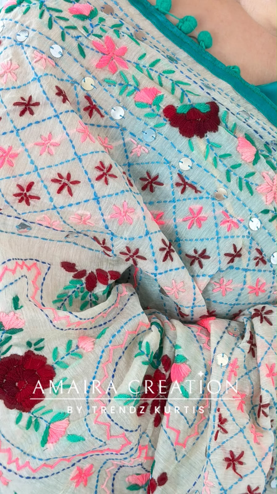 Premium Glaze Cotton Rama Green Colour kanta Work Unstitch Suit