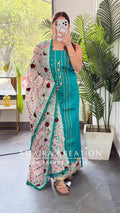 Premium Glaze Cotton Rama Green Colour kanta Work Unstitch Suit