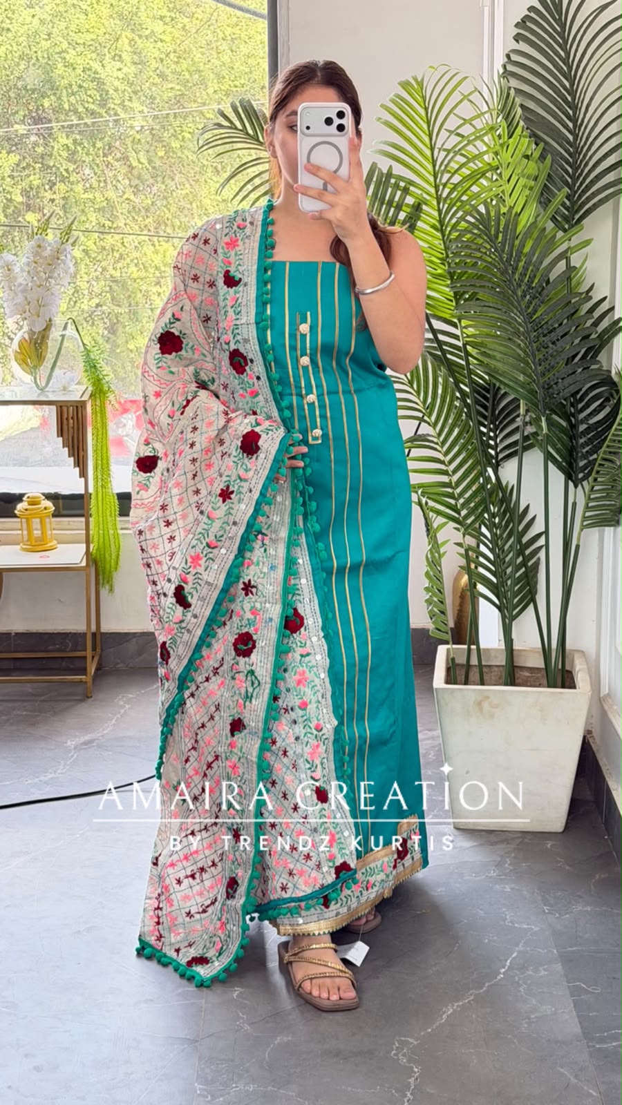 Premium Glaze Cotton Rama Green Colour kanta Work Unstitch Suit