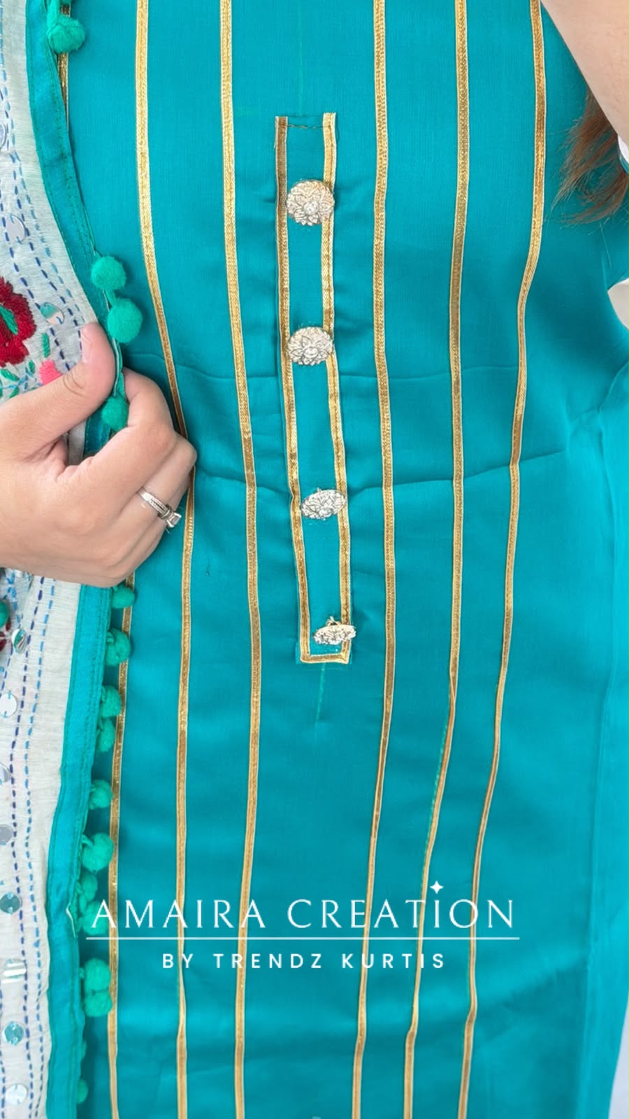Premium Glaze Cotton Rama Green Colour kanta Work Unstitch Suit
