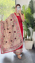 Premium Glaze Cotton Red Colour kanta Work Unstitch Suit