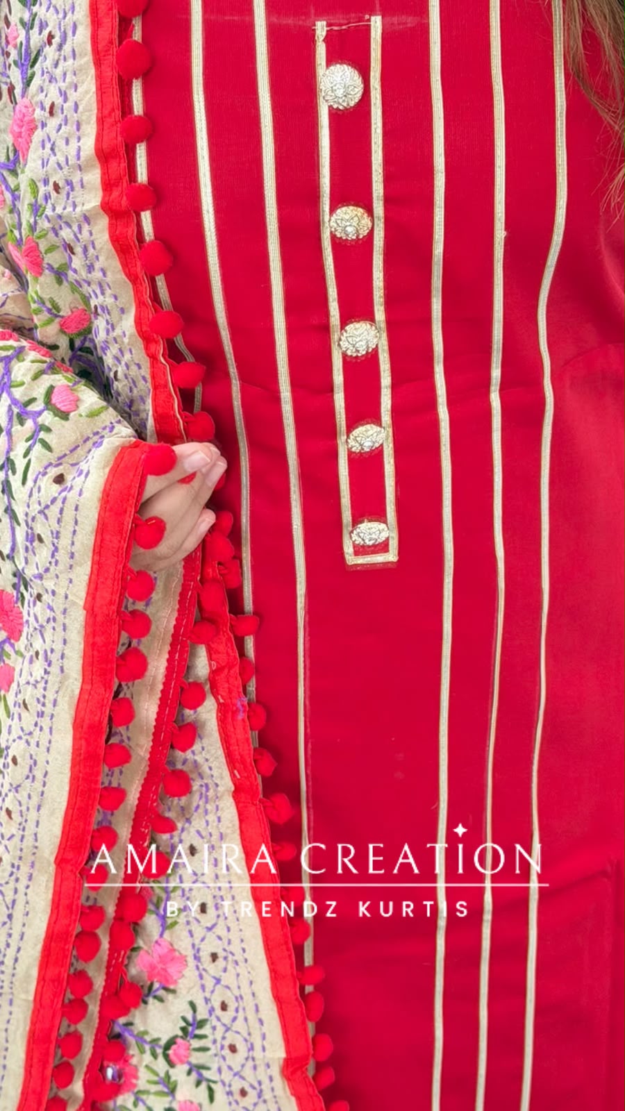 Premium Glaze Cotton Red Colour kanta Work Unstitch Suit