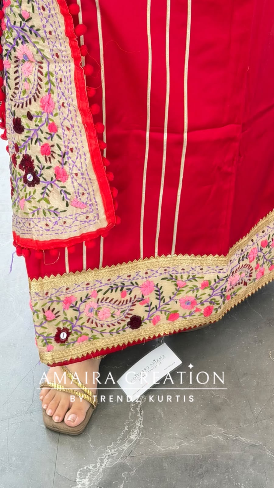 Premium Glaze Cotton Red Colour kanta Work Unstitch Suit