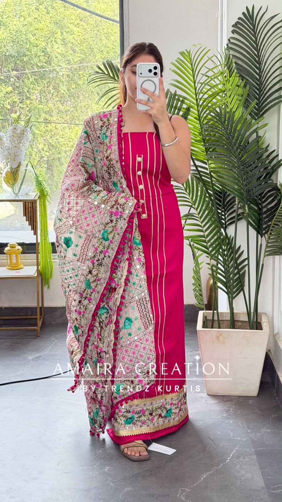 Premium Glaze Cotton Magenta Colour kanta Work Unstitch Suit